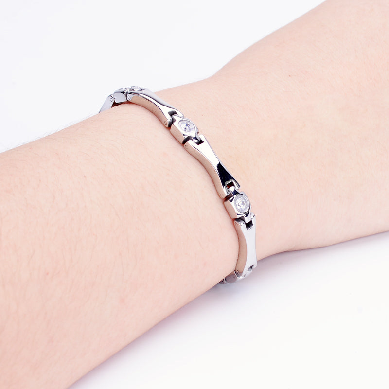 Stainless Steel Energy Bracelet 4-in-1 with Crystals Silver color Model SY385BZ