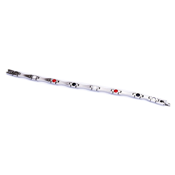 Four-in-one stainless steel energy bracelet with crystals, silver color, model SY385BZ