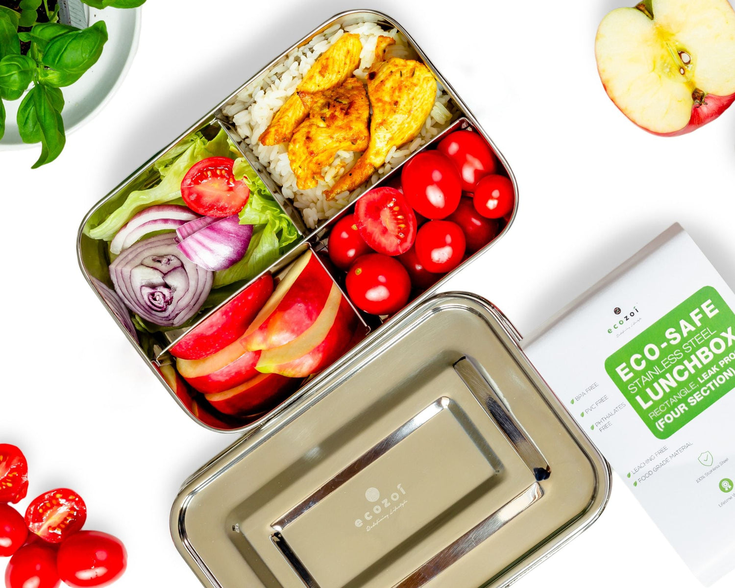 Stainless Steel 4-Compartment Microwavable Lunch Box – 50 oz