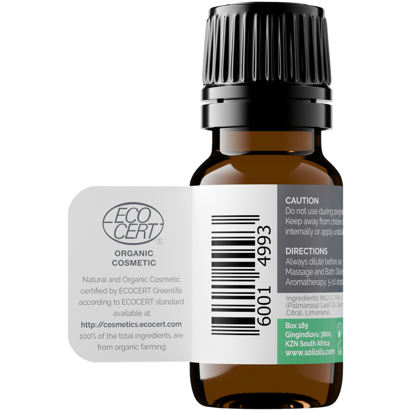 Organic Palmarosa Essential Oil (Cymbopogon martini) – 20ml