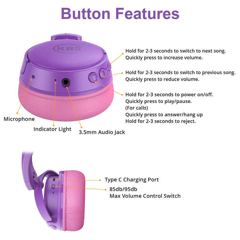 Contixo KB5 Kids Wireless Bluetooth Headphones with Safe Volume Control