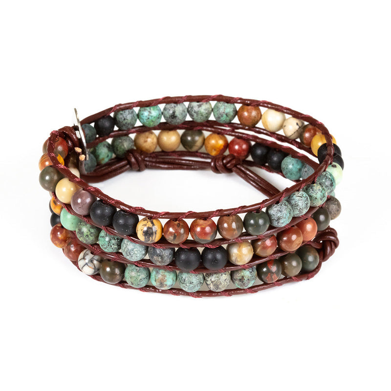 Handcrafted stretch bracelet with matte African Turquoise and Picasso Jasper beads