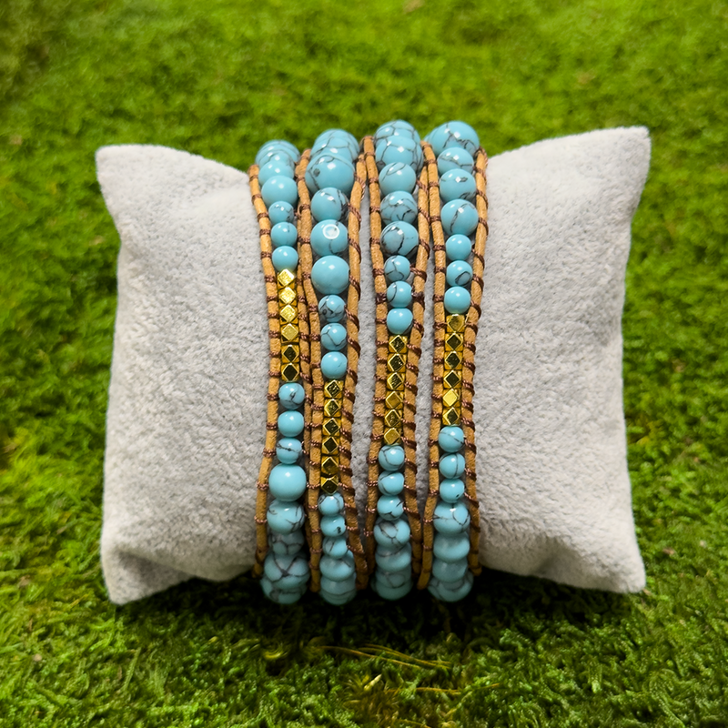 Ocean Breeze Blue Turquoise Bracelet shimmering under the sunlight