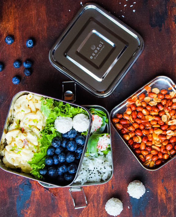 Stainless Steel Eco Lunch Box, 2 Tier Square with Additional Tray, 40 Oz or 1200 ml freeshipping - ecozoi