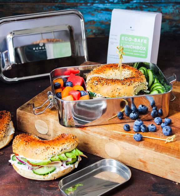 Stainless Steel Eco Lunch Box, Leak Proof, 1 Tier Large with 1 Mini Sauce Container, 50 Oz or 1500 ml freeshipping - ecozoi