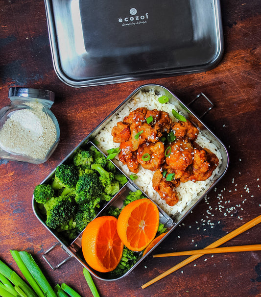 Stainless Steel Eco Lunch Box, Leak Proof, 3 Compartment Large, 50 Oz or 1500 ml freeshipping - ecozoi