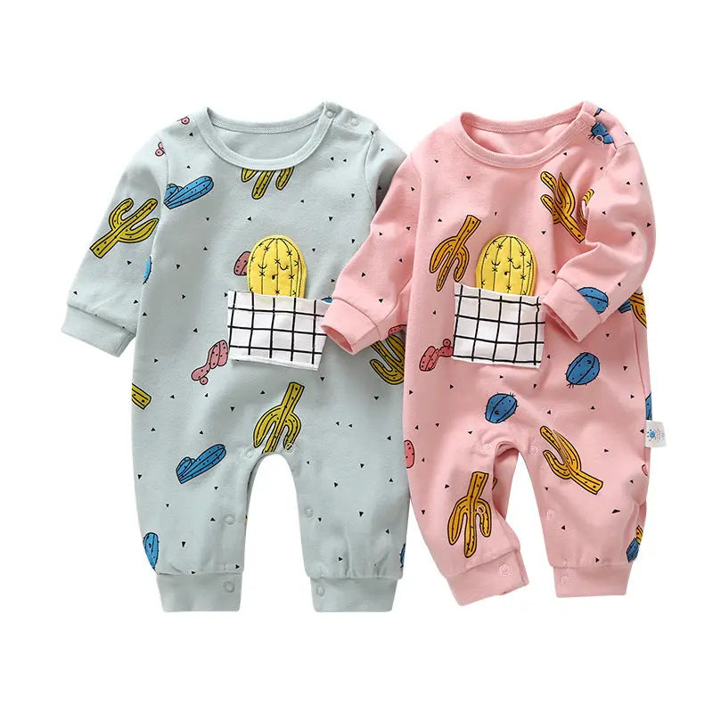 Baby Cactus & Dot Pattern Long Sleeves O-Neck Cotton Jumpsuit, MyKids-USA®, Baby & Toddler Sleepwear, MyKids-USA -  -  -  -  -  -  - 