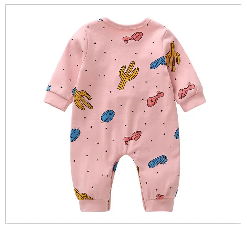Baby Cactus & Dot Pattern Long Sleeves O-Neck Cotton Jumpsuit, MyKids-USA®, Baby & Toddler Sleepwear, MyKids-USA -  -  -  -  -  -  - 