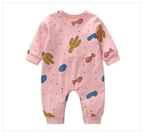 Baby Cactus & Dot Pattern Long Sleeves O-Neck Cotton Jumpsuit, MyKids-USA®, Baby & Toddler Sleepwear, MyKids-USA -  -  -  -  -  -  - 