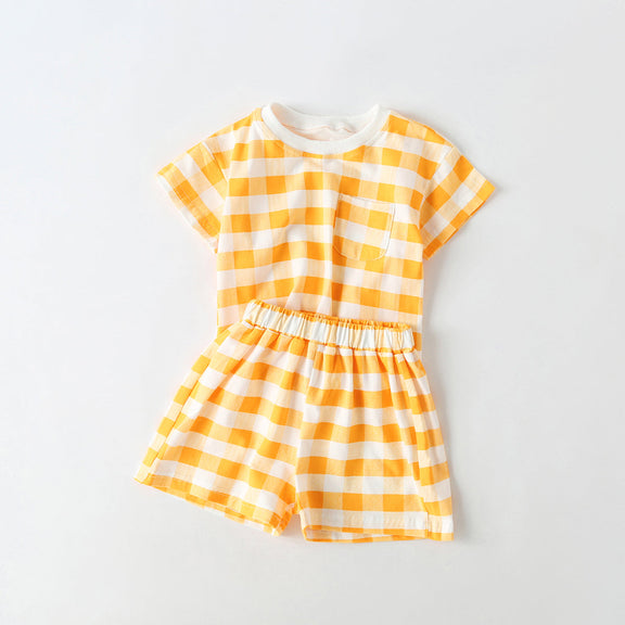 Baby 1pcs Plaid & Heart Pattern Tee Combo Shorts Simply Style Sets, MyKids-USA®, Baby & Toddler Outfits, MyKids-USA - Size/Age - 66 (3-6M) - Color - Yellow -  -  - JM2205221454 / Baby 1pc Plaid & Heart Pattern Tee Combo Shorts Simply Style Sets MyKids USA