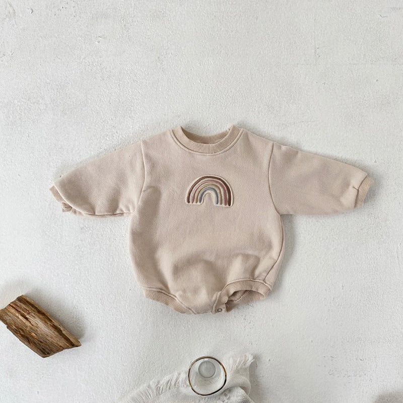Baby 1pcs Rainbow Embroidery Pattern Solid Color Long Sleeves Soft Bodysuit, MyKids-USA®, Baby One-Pieces, MyKids-USA / Baby 1pc Rainbow Embroidery Pattern Solid Color Long Sleeves Soft Bodysuit MyKids USA