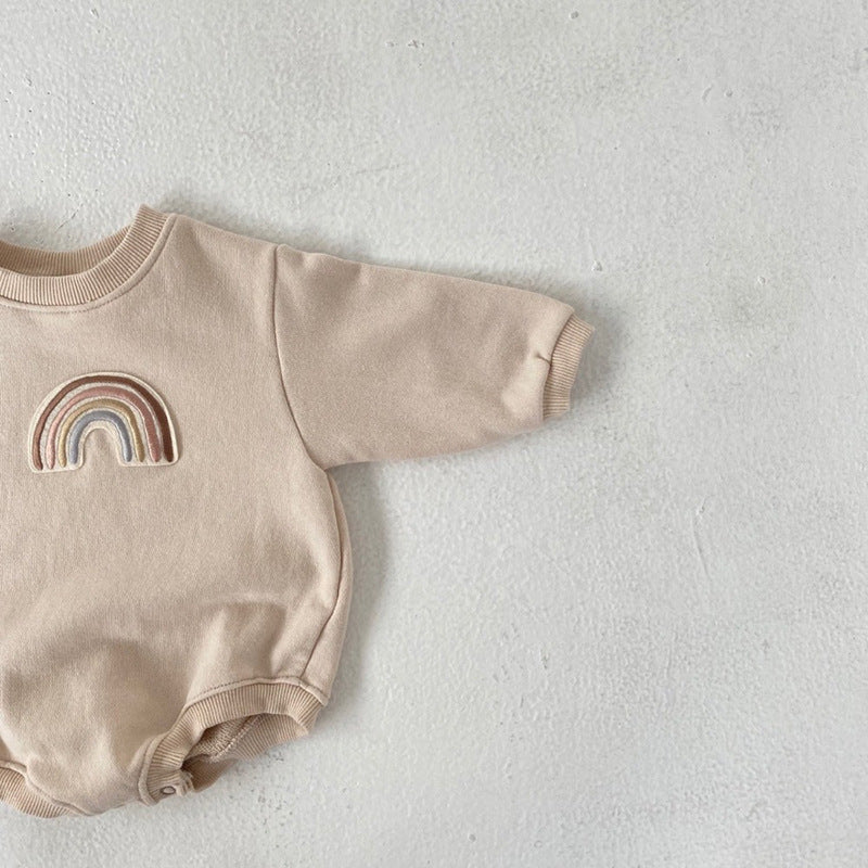 Baby 1pcs Rainbow Embroidery Pattern Solid Color Long Sleeves Soft Bodysuit, MyKids-USA®, Baby One-Pieces, MyKids-USA / Baby 1pc Rainbow Embroidery Pattern Solid Color Long Sleeves Soft Bodysuit MyKids USA