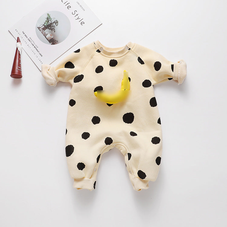 Baby 1pcs Striped & Dot Pattern Long Sleeved Romper Jumpsuit, MyKids-USA®, Baby & Toddler Sleepwear, MyKids-USA - Size/Age - 66 (3-6M) - Color - Light Yellow / Baby 1pc Striped & Dot Pattern Long Sleeved Romper Jumpsuit MyKids USA