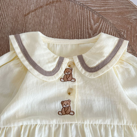 Baby Bear Embroidered Pattern Sailor Collar Long Onesie, MyKids-USA®, Baby One-Pieces, MyKids-USA / Baby Bear Embroidered Sailor Collar Long Onesie MyKids-USA