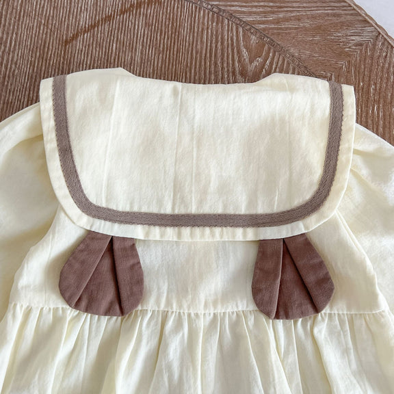 Baby Bear Embroidered Pattern Sailor Collar Long Onesie, MyKids-USA®, Baby One-Pieces, MyKids-USA / Baby Bear Embroidered Sailor Collar Long Onesie MyKids-USA