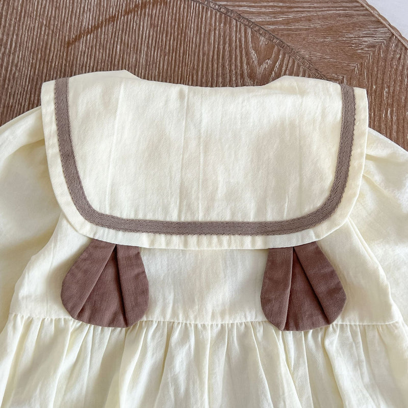 Baby Bear Embroidered Pattern Sailor Collar Long Onesie, MyKids-USA®, Baby One-Pieces, MyKids-USA / Baby Bear Embroidered Sailor Collar Long Onesie MyKids-USA