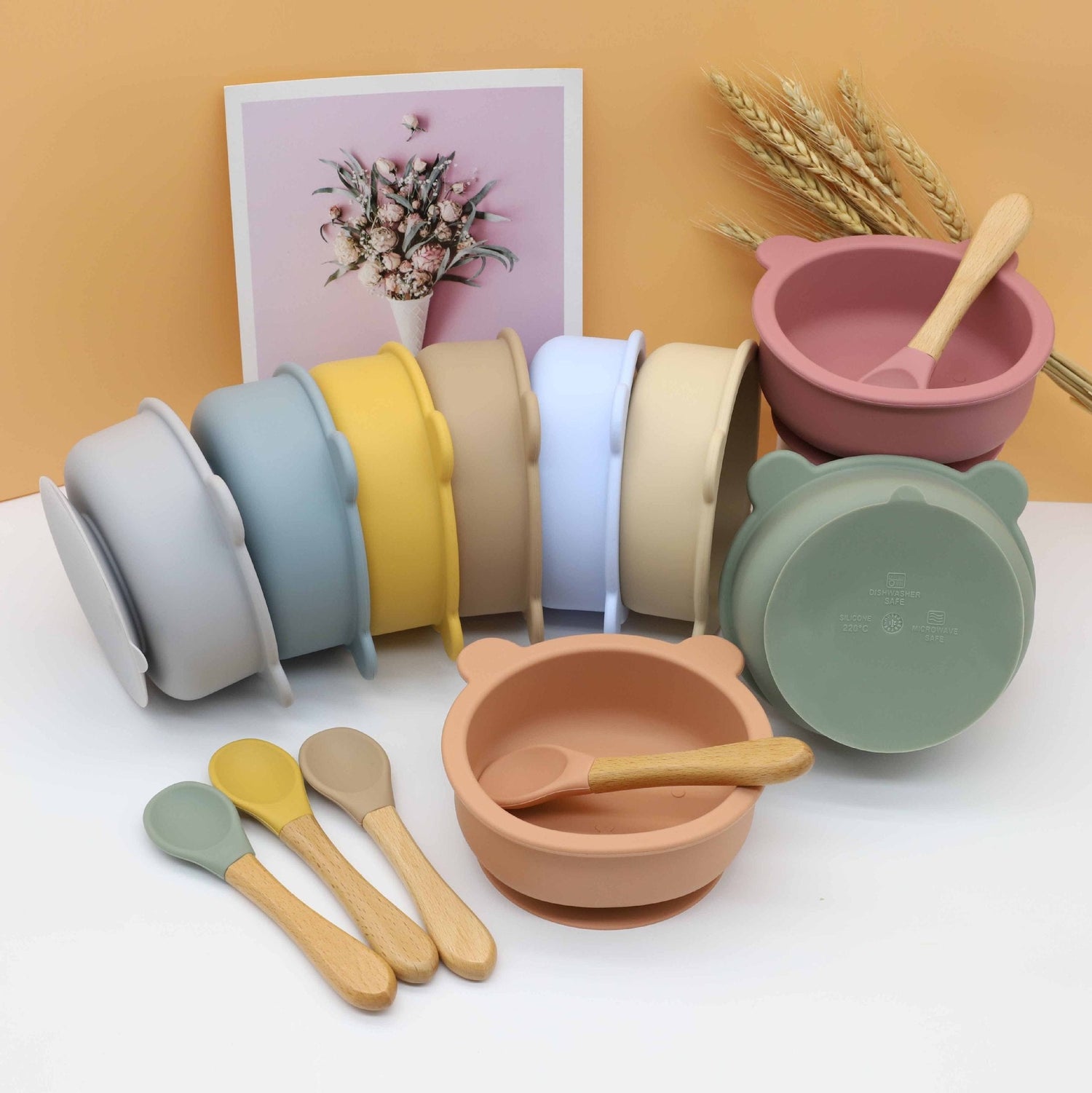 Baby Bear Shape Food Training Silicone Bowl With Spoon Tableware, MyKids-USA®, Bowls, MyKids-USA/ Baby Bear Shape Food Training Silicone Bowl With Spoon Tableware MyKids USA