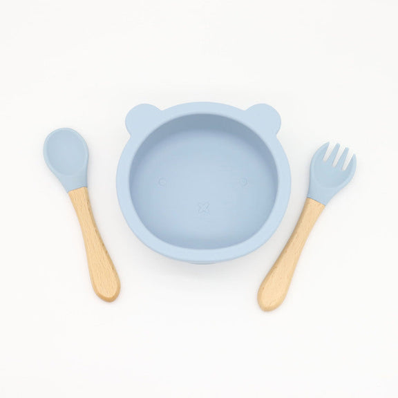 Baby Bear Shape Food Training Silicone Bowl With Spoon Tableware, MyKids-USA®, Bowls, MyKids-USA - Size/Age - Average Size (0-8Y) - Color - Blue / Baby Bear Shape Food Training Silicone Bowl With Spoon Tableware MyKids USA