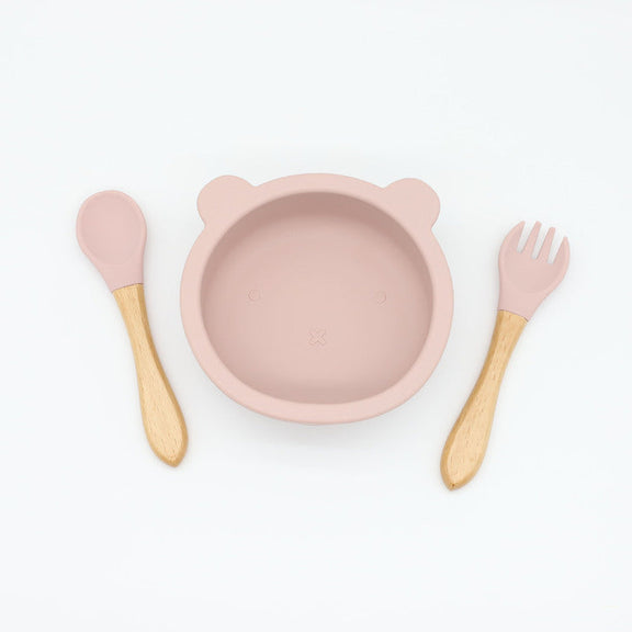 Baby Bear Shape Food Training Silicone Bowl With Spoon Tableware, MyKids-USA®, Bowls, MyKids-USA - Size/Age - Average Size (0-8Y) - Color - Light Pink  / Baby Bear Shape Food Training Silicone Bowl With Spoon Tableware MyKids USA