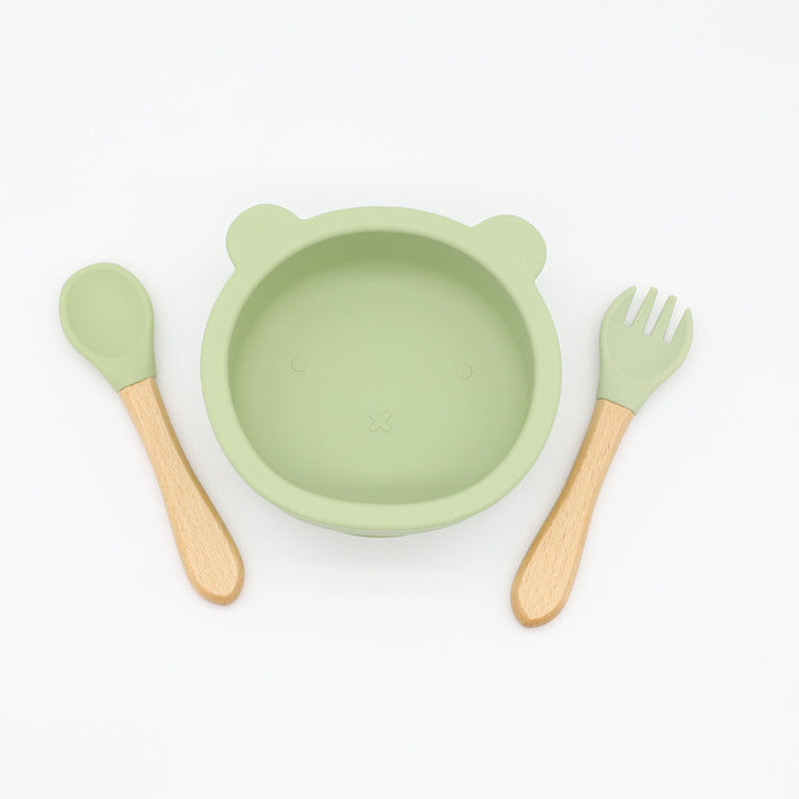 Baby Bear Shape Food Training Silicone Bowl With Spoon Tableware, MyKids-USA®, Bowls, MyKids-USA - Size/Age - Average Size (0-8Y) - Color - Light Green / Baby Bear Shape Food Training Silicone Bowl With Spoon Tableware MyKids USA