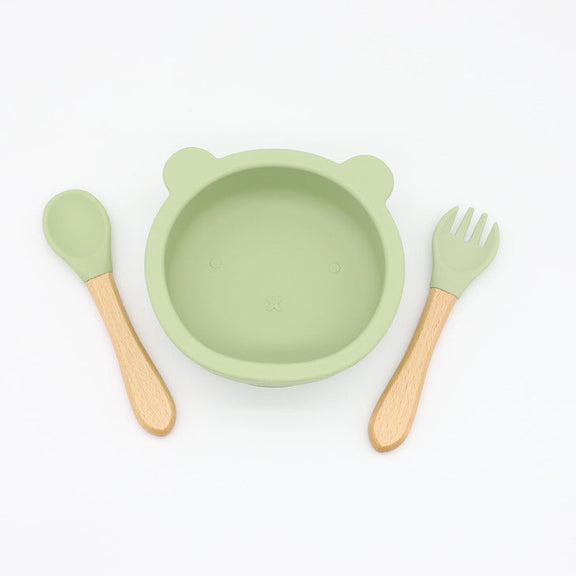 Baby Bear Shape Food Training Silicone Bowl With Spoon Tableware, MyKids-USA®, Bowls, MyKids-USA - Size/Age - Average Size (0-8Y) - Color - Light Green / Baby Bear Shape Food Training Silicone Bowl With Spoon Tableware MyKids USA