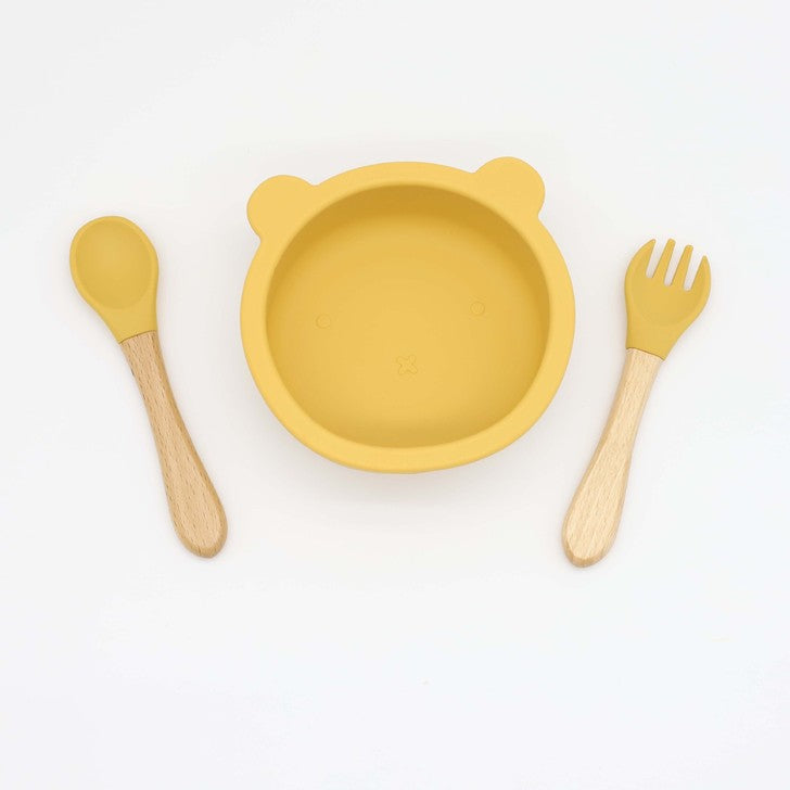 Baby Bear Shape Food Training Silicone Bowl With Spoon Tableware, MyKids-USA®, Bowls, MyKids-USA - Size/Age - Average Size (0-8Y) - Color - Yellow / Baby Bear Shape Food Training Silicone Bowl With Spoon Tableware MyKids USA