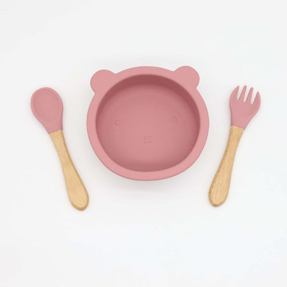 Baby Bear Shape Food Training Silicone Bowl With Spoon Tableware, MyKids-USA®, Bowls, MyKids-USA - Size/Age - Average Size (0-8Y) - Color - Pink / Baby Bear Shape Food Training Silicone Bowl With Spoon Tableware MyKids USA