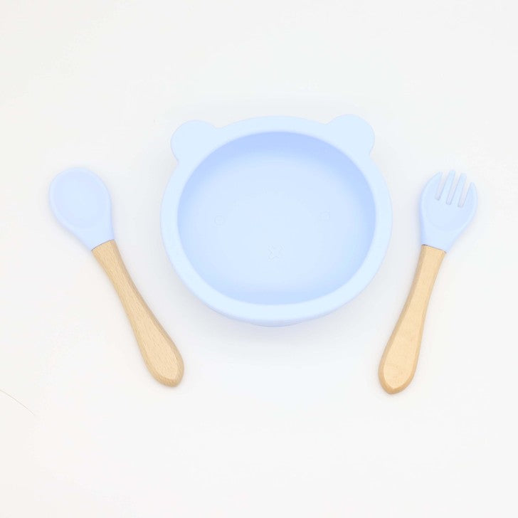 Baby Bear Shape Food Training Silicone Bowl With Spoon Tableware, MyKids-USA®, Bowls, MyKids-USA - Size/Age - Average Size (0-8Y) - Color - Light Blue / Baby Bear Shape Food Training Silicone Bowl With Spoon Tableware MyKids USA