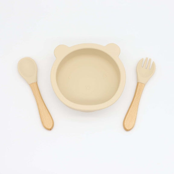 Baby Bear Shape Food Training Silicone Bowl With Spoon Tableware, MyKids-USA®, Bowls, MyKids-USA - Size/Age - Average Size (0-8Y) - Color - Beige / Baby Bear Shape Food Training Silicone Bowl With Spoon Tableware MyKids USA