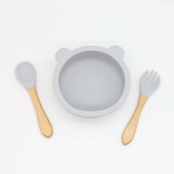 Baby Bear Shape Food Training Silicone Bowl With Spoon Tableware, MyKids-USA®, Bowls, MyKids-USA - Size/Age - Average Size (0-8Y) - Color - Grey / Baby Bear Shape Food Training Silicone Bowl With Spoon Tableware MyKids USA