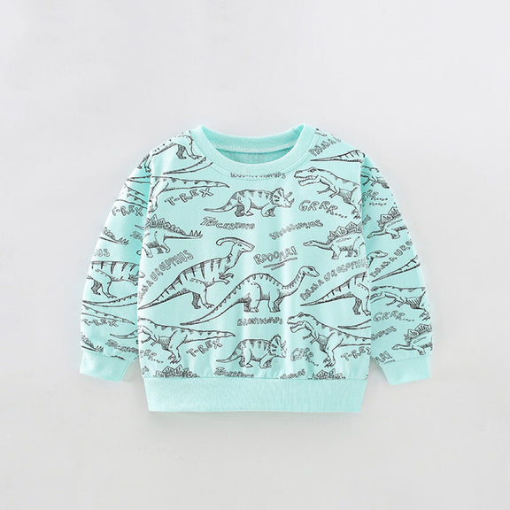 Baby Boy All Over Dinosaur Print Pattern Long Sleeve Casual Hoodie, MyKids-USA®, Baby & Toddler Outerwear, MyKids-USA - Size/Age - 90 (12-24M) - Color - Blue / Baby Boy All Over Dinosaur Print Pattern Long Sleeve Casual Hoodie MyKids USA