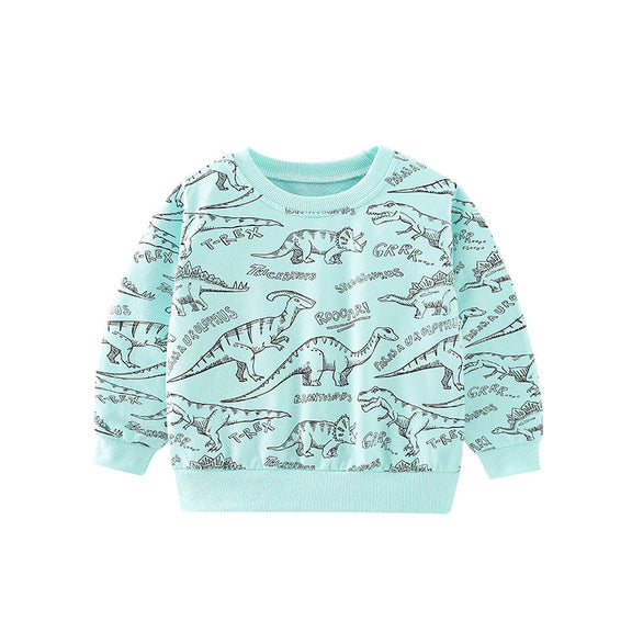 Baby Boy All Over Dinosaur Print Pattern Long Sleeve Casual Hoodie, MyKids-USA®, Baby & Toddler Outerwear, MyKids-USA / Baby Boy All Over Dinosaur Print Pattern Long Sleeve Casual Hoodie MyKids USA