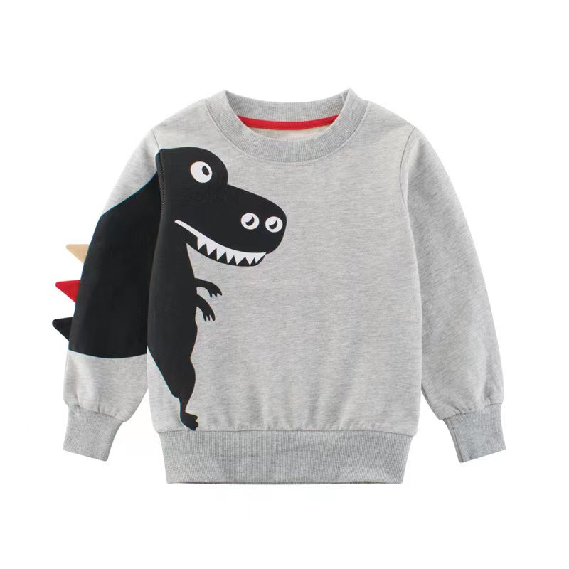 Baby Boy Cartoon Dinosaur Pattern 3D Horn Patched Design Hoodies, MyKids-USA®, Baby & Toddler Outerwear, MyKids-USA - Size/Age - 90 (12-24M) - Color - Grey / Baby Boy Cartoon Dinosaur Pattern 3D Horn Patched Design Kids Hoodies MyKids USA