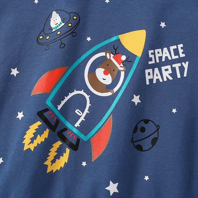 Baby Boy Cartoon Planet Pattern Round Collar Cotton Hoodie, MyKids-USA®, Baby & Toddler Outerwear, MyKids-USA / Baby Boy Cartoon Planet Pattern Round Collar Cotton Hoodie MyKids USA