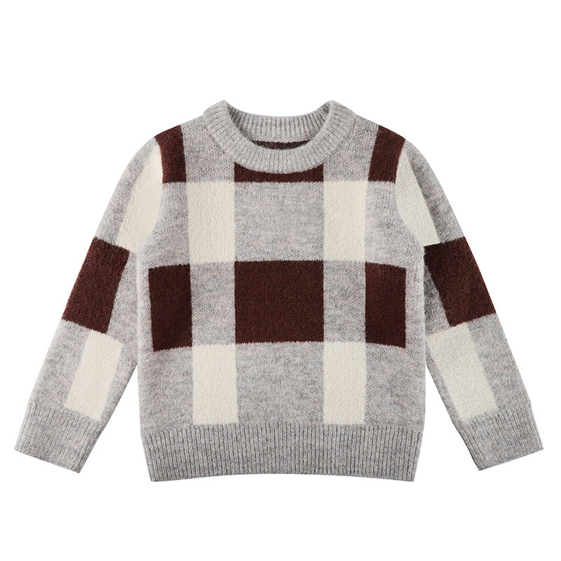 Baby Boy Plaid Graphic O-Neck Long Sleeves Western Classic Sweater, MyKids-USA®, Baby & Toddler Outerwear, MyKids-USA - Size/Age - 100 (2-3Y) - Color - Grey / Baby Boy Plaid Graphic O-Neck Long Sleeves Western Classic Sweater MyKids USA