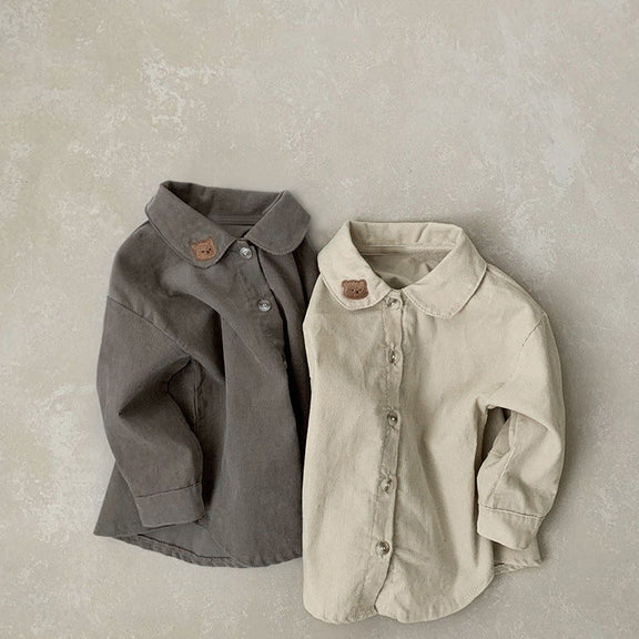 Baby Boy Solid Color Bear Patched Pattern Single Breasted Design Lapel Long Sleeves Shirt, MyKids-USA®, Baby & Toddler Outerwear, MyKids-USA / Baby Boy Solid Color Bear Patched Pattern Single Breasted Design Lapel Long Sleeves Shirt MyKids USA