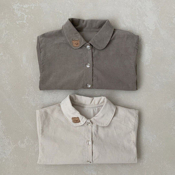 Baby Boy Solid Color Bear Patched Pattern Single Breasted Design Lapel Long Sleeves Shirt, MyKids-USA®, Baby & Toddler Outerwear, MyKids-USA / Baby Boy Solid Color Bear Patched Pattern Single Breasted Design Lapel Long Sleeves Shirt MyKids USA