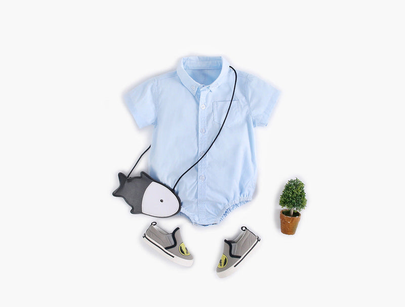 Baby Boy Solid Color Buttoned Shirt With Pockets Short Sleeve Onesies Online In Summer, MyKids-USA®, Baby One-Pieces, MyKids-USA - Size/Age - 66 (3-6M) - Color - Blue / Baby Boy Solid Color Buttoned Shirt With Pockets Short Sleeve Onesies Online In Summer MyKids USA