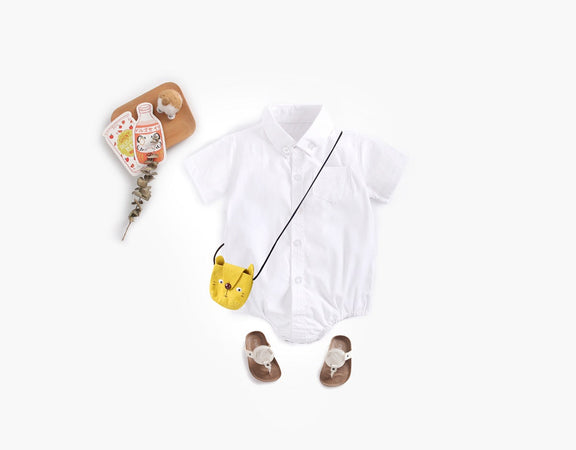 Baby Boy Solid Color Buttoned Shirt With Pockets Short Sleeve Onesies Online In Summer, MyKids-USA®, Baby One-Pieces, MyKids-USA - Size/Age - 66 (3-6M) - Color - White / Baby Boy Solid Color Buttoned Shirt With Pockets Short Sleeve Onesies Online In Summer MyKids USA