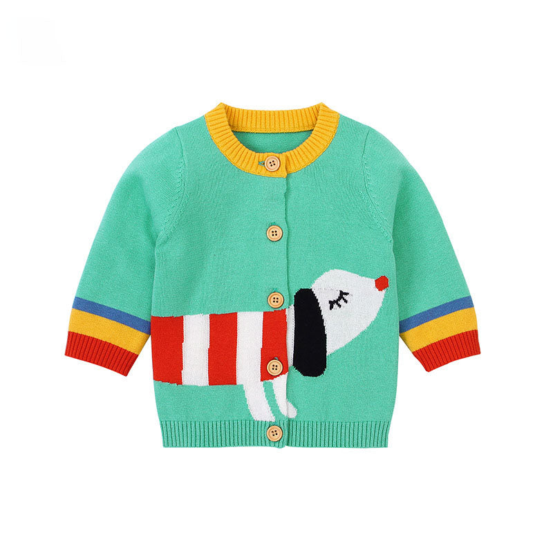 Baby Cartoon Dog Pattern Colorful Contrast Design Cardigan, MyKids-USA®, Baby & Toddler Outerwear, MyKids-USA / Baby Cartoon Dog Pattern Colorful Contrast Design Cardigan MyKids USA