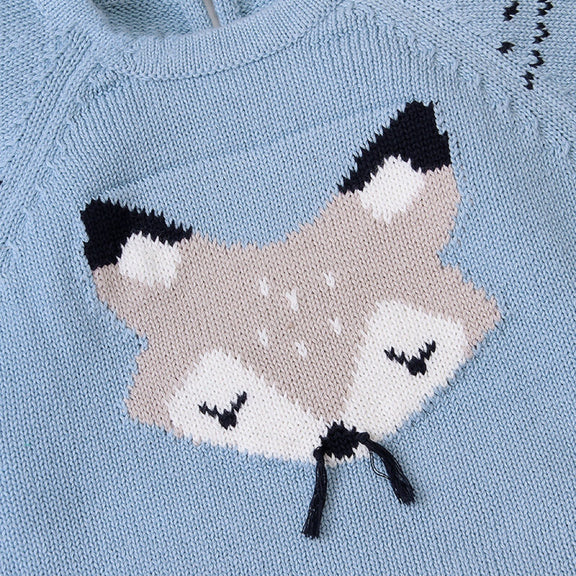 Baby Cartoon Fox Graphic Long Sleeves Triangle Knitted Romper Jumpsuit In Autumn, MyKids-USA®, Baby One-Pieces, MyKids-USA / Baby Cartoon Fox Graphic Long-Sleeve Knitted Romper – Autumn MyKids-USA