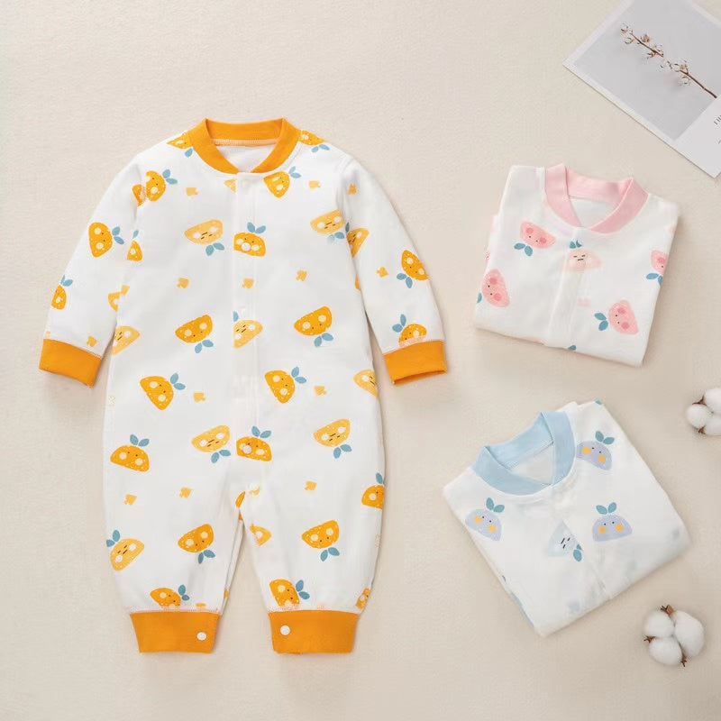 Baby Cartoon Pattern Button Front Design Long Sleeves Cotton Romper, MyKids-USA®, Baby & Toddler Sleepwear, MyKids-USA / Baby Cartoon Print Button-Front Long Sleeve Cotton Romper MyKids-USA