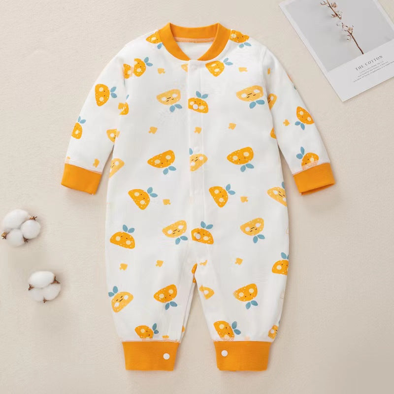 Baby Cartoon Pattern Button Front Design Long Sleeves Cotton Romper, MyKids-USA®, Baby & Toddler Sleepwear, MyKids-USA - Size/Age - 59 (0-3M) - Color - Orange / Baby Cartoon Print Button-Front Long Sleeve Cotton Romper MyKids-USA