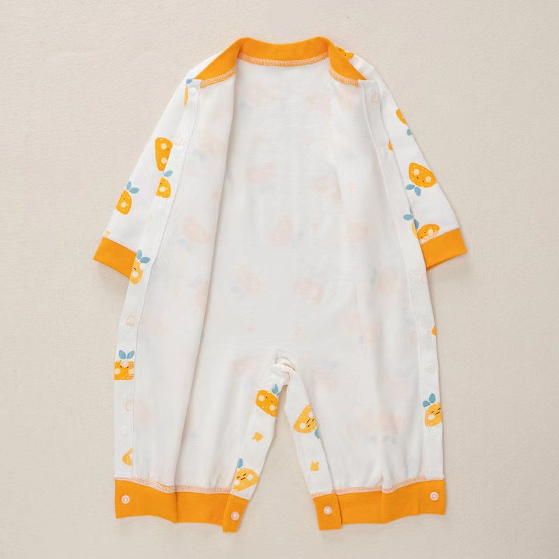 Baby Cartoon Pattern Button Front Design Long Sleeves Cotton Romper, MyKids-USA®, Baby & Toddler Sleepwear, MyKids-USA / Baby Cartoon Print Button-Front Long Sleeve Cotton Romper MyKids-USA