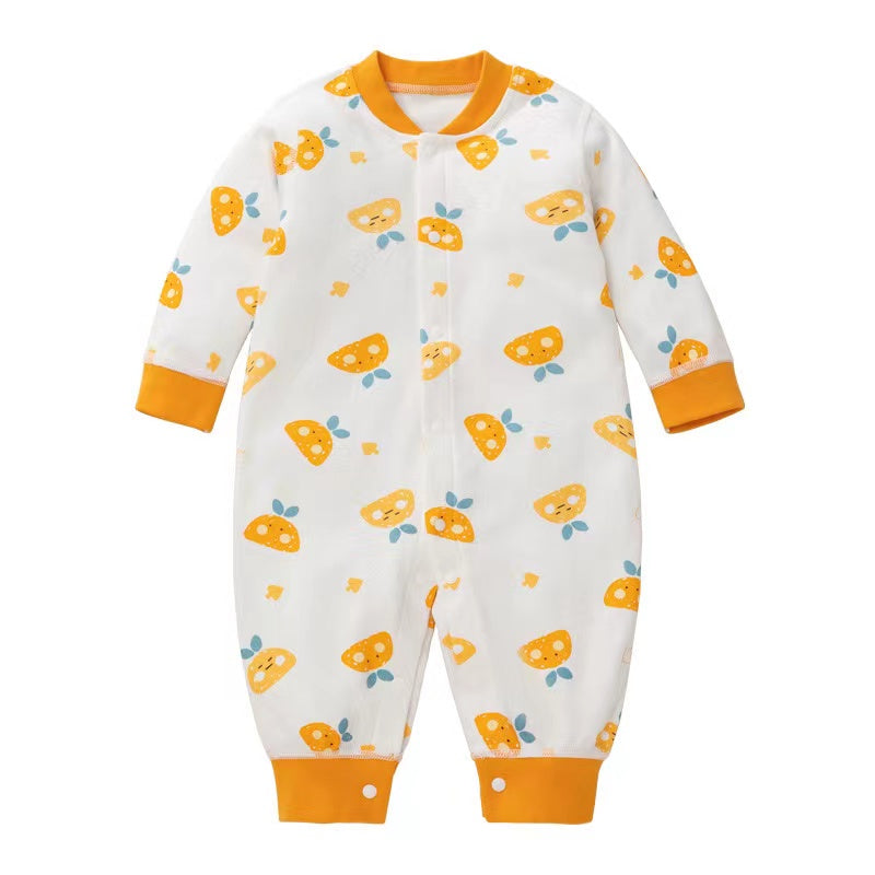 Baby Cartoon Pattern Button Front Design Long Sleeves Cotton Romper, MyKids-USA®, Baby & Toddler Sleepwear, MyKids-USA / Baby Cartoon Print Button-Front Long Sleeve Cotton Romper MyKids-USA