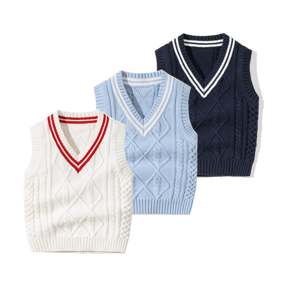 Baby Crochet Knitting Pattern Striped V-Neck Design College Style Sleeveless Vest Sweater, MyKids-USA®, Baby & Toddler Outerwear, MyKids-USA / Baby Crochet Striped V-Neck Sleeveless Vest Sweater MyKids-USA - 9 images