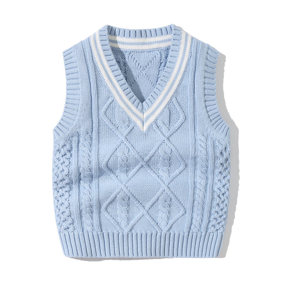 Baby Crochet Knitting Pattern Striped V-Neck Design College Style Sleeveless Vest Sweater, MyKids-USA®, Baby & Toddler Outerwear, MyKids-USA - Size/Age - 73 (6-9M) - Color - Blue / Baby Crochet Striped V-Neck Sleeveless Vest Sweater MyKids-USA