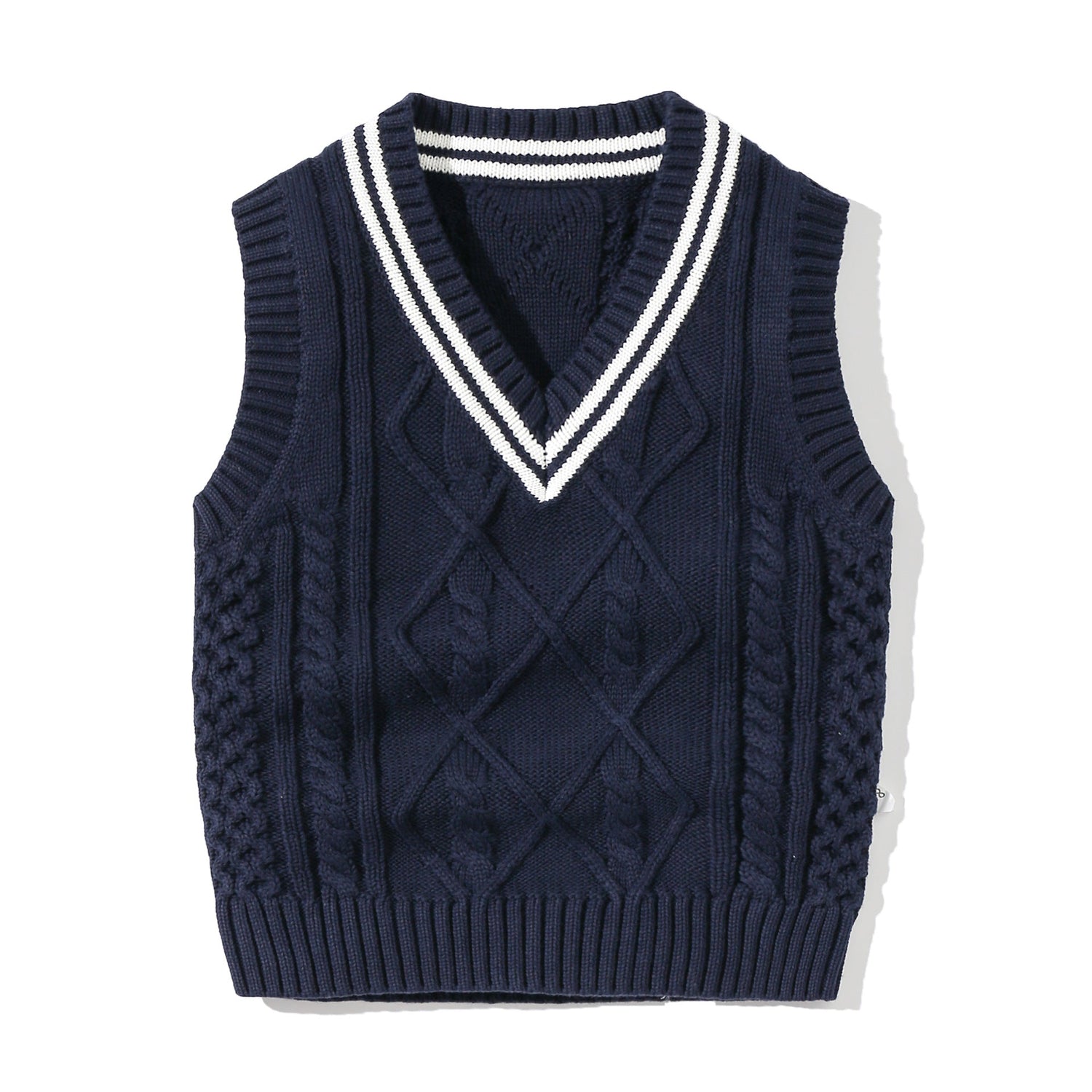Baby Crochet Knitting Pattern Striped V-Neck Design College Style Sleeveless Vest Sweater, MyKids-USA®, Baby & Toddler Outerwear, MyKids-USA - Size/Age - 73 (6-9M) - Color - Navy Blue / Baby Crochet Striped V-Neck Sleeveless Vest Sweater MyKids-USA