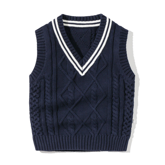 Baby Crochet Knitting Pattern Striped V-Neck Design College Style Sleeveless Vest Sweater, MyKids-USA®, Baby & Toddler Outerwear, MyKids-USA - Size/Age - 73 (6-9M) - Color - Navy Blue / Baby Crochet Striped V-Neck Sleeveless Vest Sweater MyKids-USA