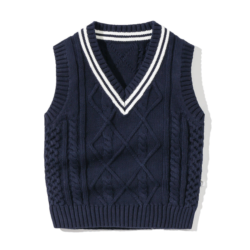 Baby Crochet Knitting Pattern Striped V-Neck Design College Style Sleeveless Vest Sweater, MyKids-USA®, Baby & Toddler Outerwear, MyKids-USA - Size/Age - 73 (6-9M) - Color - Navy Blue / Baby Crochet Striped V-Neck Sleeveless Vest Sweater MyKids-USA
